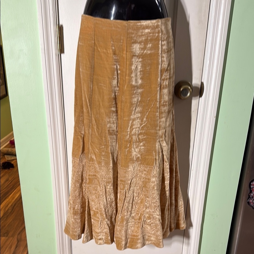 Margaret O’Leary Y2K Champagne/Gold Silk Blend Burnout Vintage Midi Skirt Size L